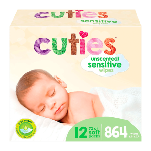 Cuties Baby Wipes _ Unscented & Hypoallergenic _ 12 Soft-Packs _ 864 Total Wipes
