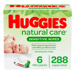 Huggies Natural Care Sensitive Baby Wipes, Unscented, 6 Flip-Top Packs (288 Wipes Total)