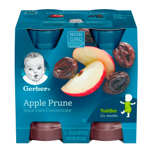 (Pack of 4) Gerber 100% Apple Prune Fruit Juice, 4 Fl Oz Bottles