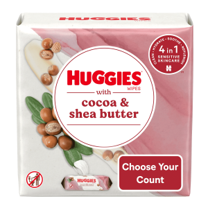 Huggies Wipes with Cocoa & Shea Butter, Scented, 3 Push Button Packs (168 Wipes Total)