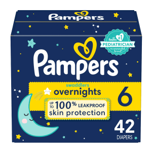 Pampers Swaddlers Overnight Diapers Size 6, 42 Count (Choose Your Size & Count)